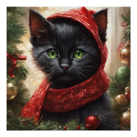 Kerst-zwarte kat perfect poster (Voorkant)