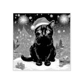 Kerst Zwarte Kat - Santa Hat Gepersonaliseerde fot Rubberstempel (Afrduk)