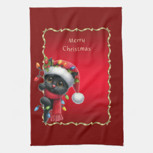 Kerst Zwarte Kat Vakantie Keuken Handdoek