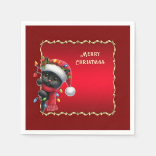 Kerst Zwarte Kat Vakantie servet