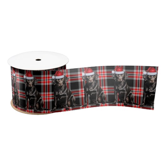 Kerst Zwarte Labrador hond Rood Plaid Lint (Spoel)