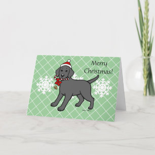 Kerst Zwarte Labrador Puppy Candy Cane Feestdagen Kaart