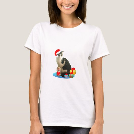 Kerstabel kat en schattige kleine engel t-shirt (Voorkant)