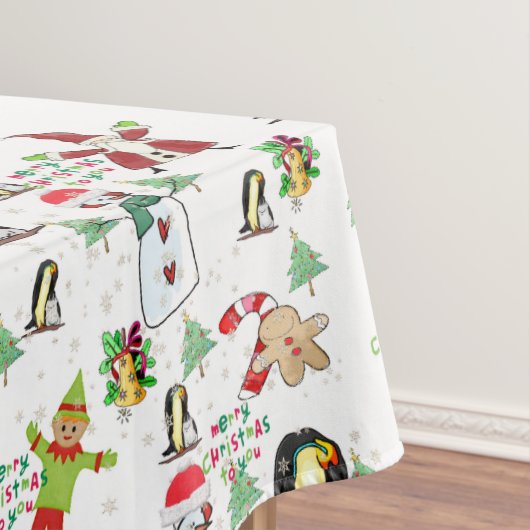 Kerstabel, pinguïn, Snowman, Elf Tafelkleed (Voorbeeld)