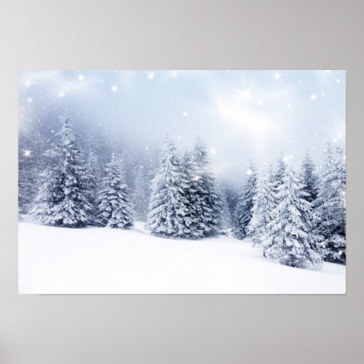 Kerstachtergrond met Snowy Fir Trees 2 Poster (Voorkant)