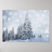 Kerstachtergrond met Snowy Fir Trees Poster (Voorkant)