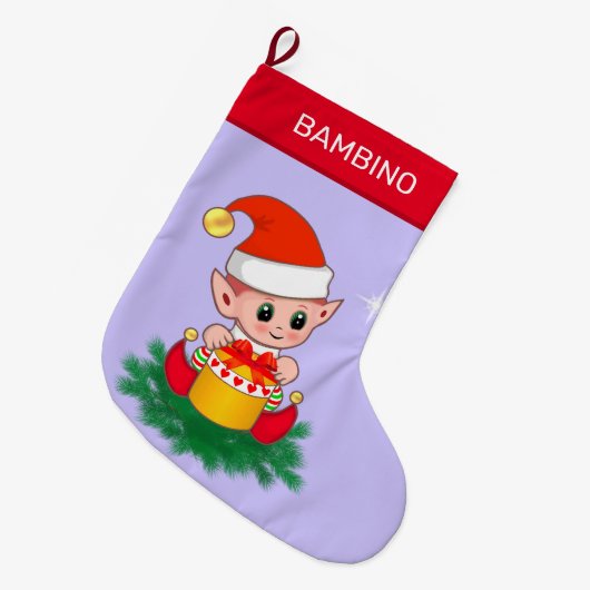 Kerstachtige elf op de rand blauw grote kerstsok (Voorkant (Hangend))