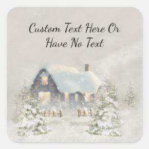 Kerstachtige winterwinterbos met Cabin Winter Snow Vierkante Sticker