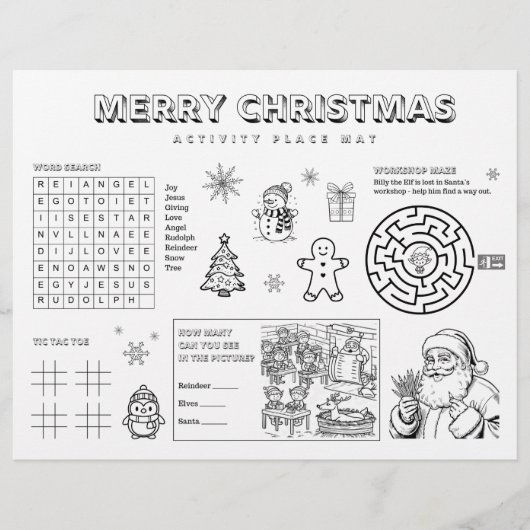 Kerstactiviteit voor kinderen papieren placemat (Voorkant)