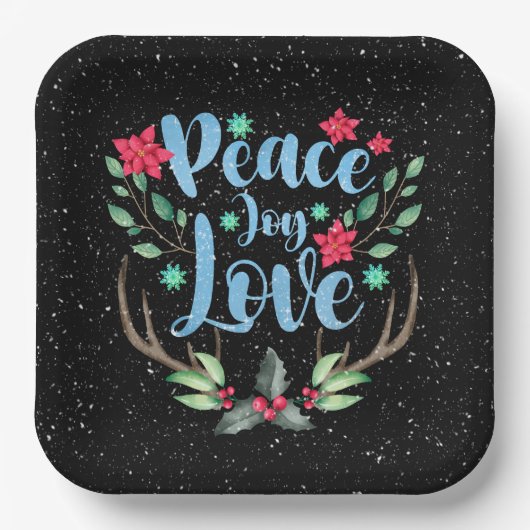 Kerstadeer Antlers met Holly Papieren Bordje (Voorkant)