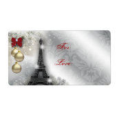 Kerstadres Eiffel Tower Paris Frankrijk Etiket (Voorkant)