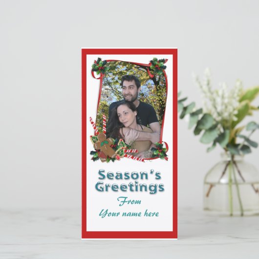 Kerstaffotokaarten, linten en snoep feestdagenkaart (Staand voorkant)