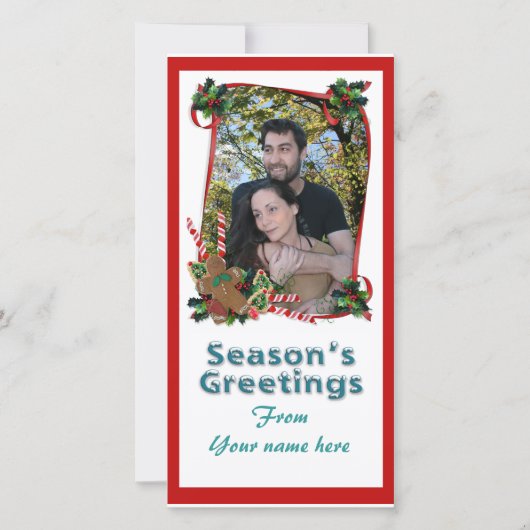 Kerstaffotokaarten, linten en snoep feestdagenkaart (Voorkant)