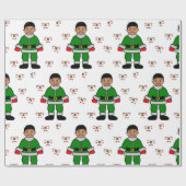 Kerstafro Boy Kind Cute Elf Cadeaupapier (Vlak)