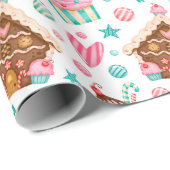 Kerstagebak, Snoep en cupcakes Cadeaupapier (Rol Hoek)