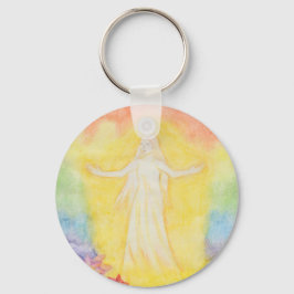 Kerstageengel en regenboog met waterverf sleutelhanger