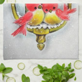 kerstagevogels feestdag theedoek (Gevouwen)