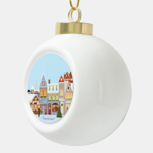 Kerstahuizen met blauwe lucht keramische bal ornament (Rechts)