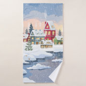 Kerstairlandschap met sneeuwdekhuis badhanddoek (Badhanddoek)