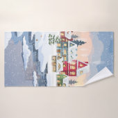 Kerstairlandschap met sneeuwdekhuis badhanddoek (Badhanddoek)