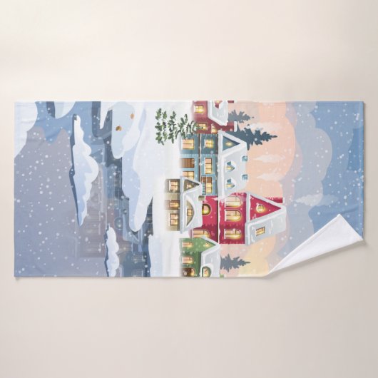 Kerstairlandschap met sneeuwdekhuis badhanddoek (Badhanddoek)