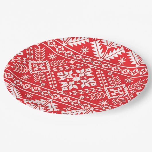 Kerstairpatroon van rode en witte kerst papieren bordje (Gekanteld)