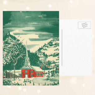 Kerstak van de Vintage, sneeuwval in de winter Feestdagenkaart