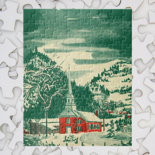 Kerstak van de Vintage, sneeuwval in de winter Legpuzzel
