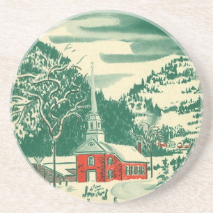 Kerstak van de Vintage, sneeuwval in de winter Zandsteen Onderzetter