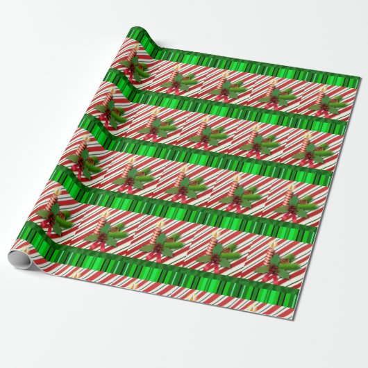 Kerstakelpapier Kandle Red Green Cadeaupapier (Uitgerold)