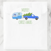  kerstakelwagen RV-kerstabel Ovale Sticker (Tas)