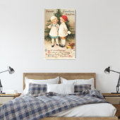 KerstakergroetKinderen met een boom Canvas Afdruk (Insitu (Slaapkamer))