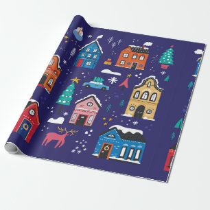 Kerstakerhuizen vlakke  illustraties s cadeaupapier