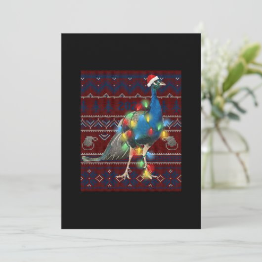 Kerstakerlicht met pacock lights Ugly Sweater Goat Feestdagenkaart (Staand voorkant)