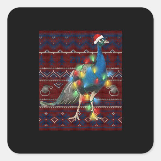 Kerstakerlicht met pacock lights Ugly Sweater Goat Vierkante Sticker (Voorkant)