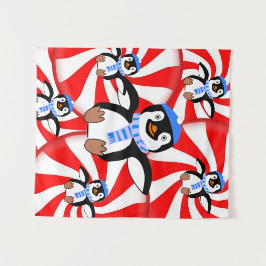 Kerstakerpinguïn Wandkleed (Voorkant (horizontaal))