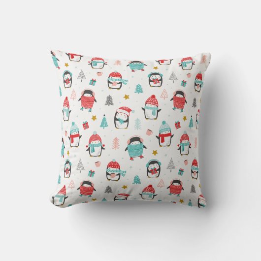 Kerstakerpinguïns op witte tonijn kussen (Voorkant)