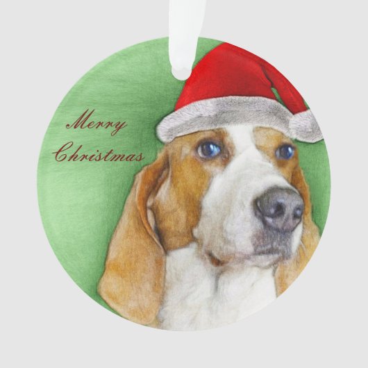 Kerstakerversiering op de basset hound ornament (voorkant)