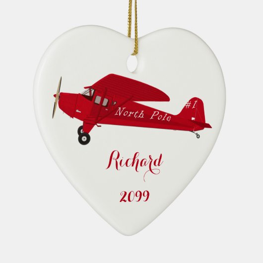 Kerstakerversiering van het vliegtuig met de hartn keramisch ornament (Rechts)