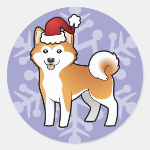 KerstAkita Inu/Shiba Inu Ronde Sticker
