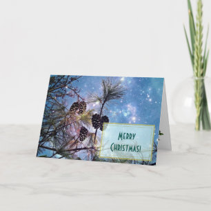 Kerstakkegels onder een sterrenhemel feestdagen kaart