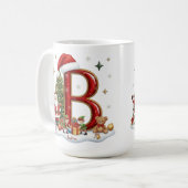 Kerstalfabet Initiaal B met Kerstmannen Elfjes Koffiemok (Voorkant links)
