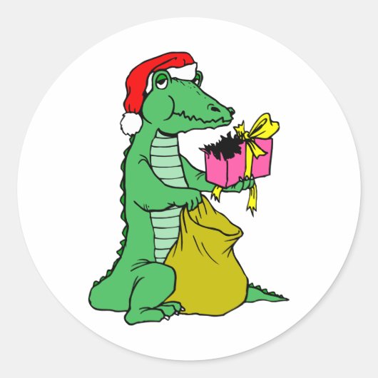 Kerstalligator Ronde Sticker (Voorkant)