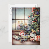 Kerstambullers in het raam feestdagenkaart (Voorkant / Achterkant)