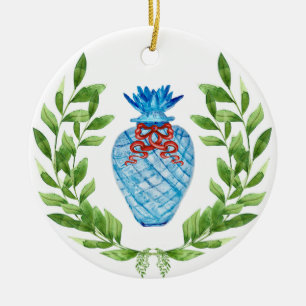 Kerstanananas Blauw en Witte Ginger Jar Keramisch Ornament