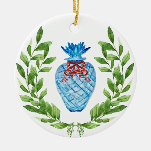 Kerstanananas Blauw en Witte Ginger Jar Keramisch Ornament (Voorkant)