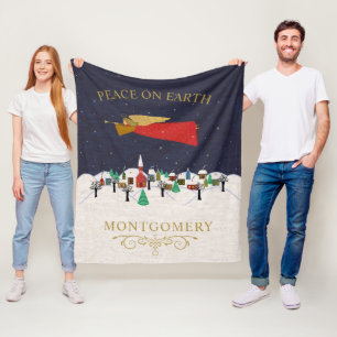 Kerstanendorp Vrede op Aarde Monogram Fleece Deken