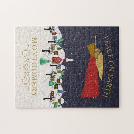 Kerstanendorp Vrede op Aarde Monogram Legpuzzel (Horizontaal)