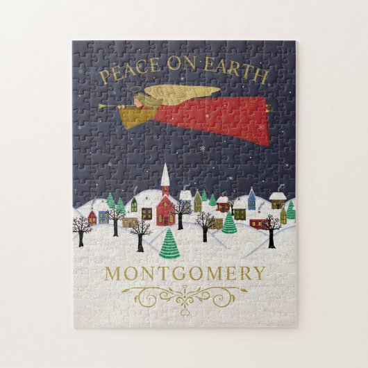 Kerstanendorp Vrede op Aarde Monogram Legpuzzel (Verticaal)