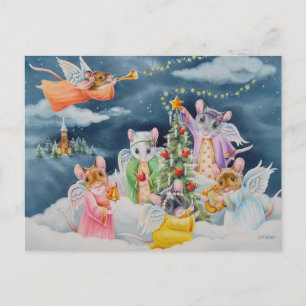 Kerstanenmuizen in de Waterverf van wolken Kunst Briefkaart